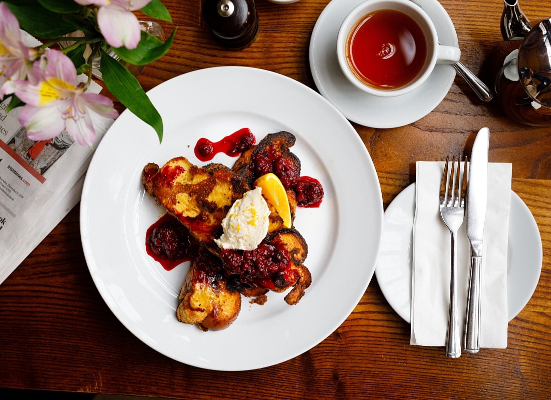 French toast with orange mascarpone and berry compote at the Farmgate Cafe in Cork. Photo Clare O’Rorke 