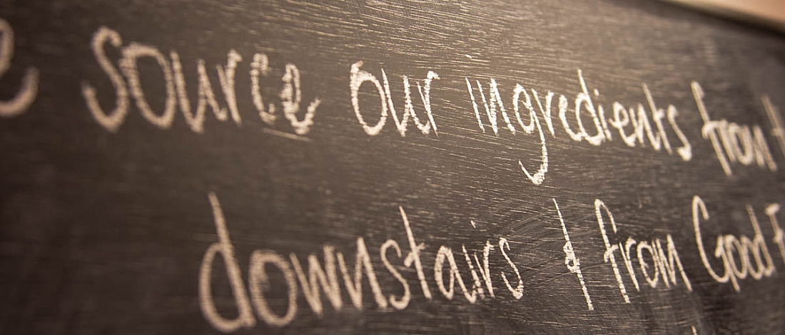 Detail of a chalk-written menu board at the Farmgate Cafe in Cork city 